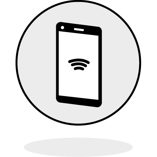 a grey circle with a white pictogram representing the "smartphone" in 2D
