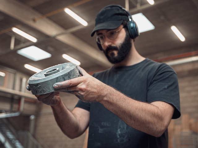 Duplex studio lamp made of cnc milled belgian blue stone