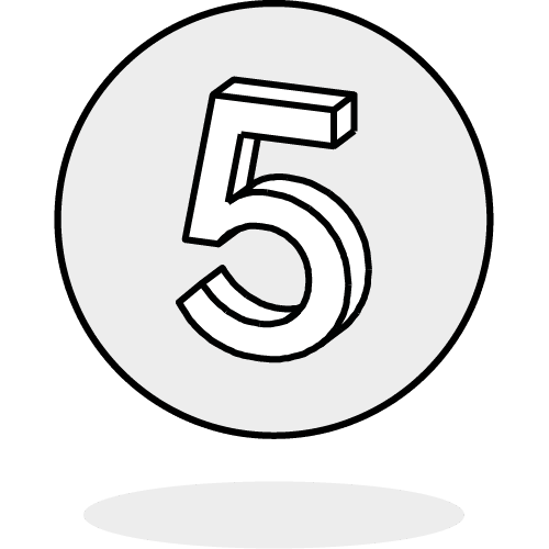 a grey circle with a white pictogram representing the number "5" in 3D