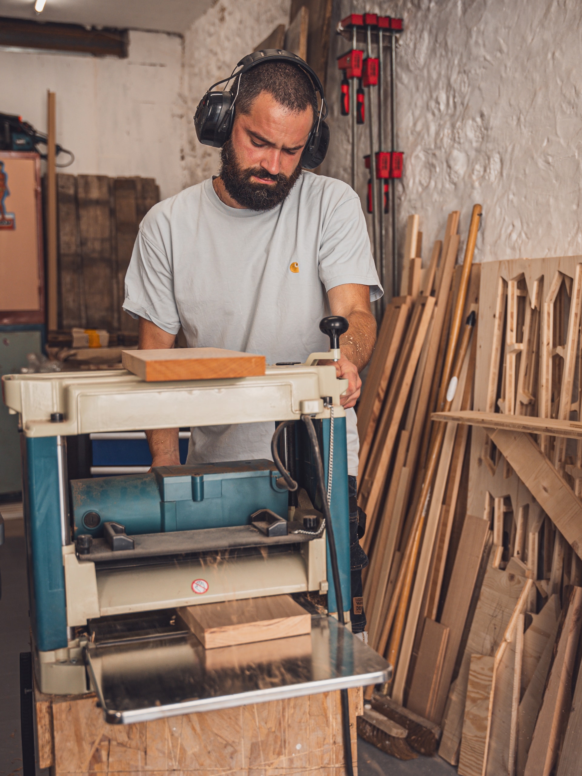 David Haddock Menuiserie using a wood planer before CNC milling