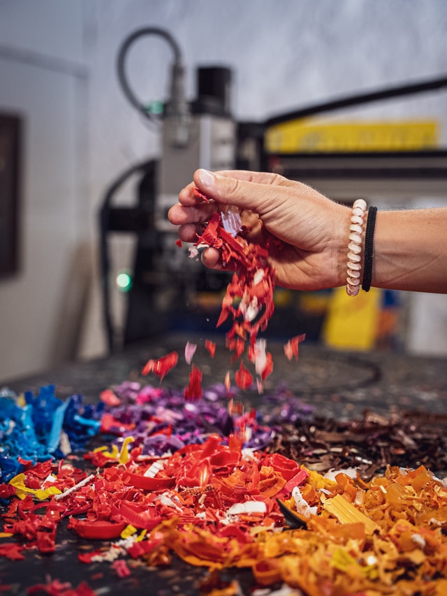 Plastic chips to make recycled HDPE panels at Regeneration Beach Attitude in France