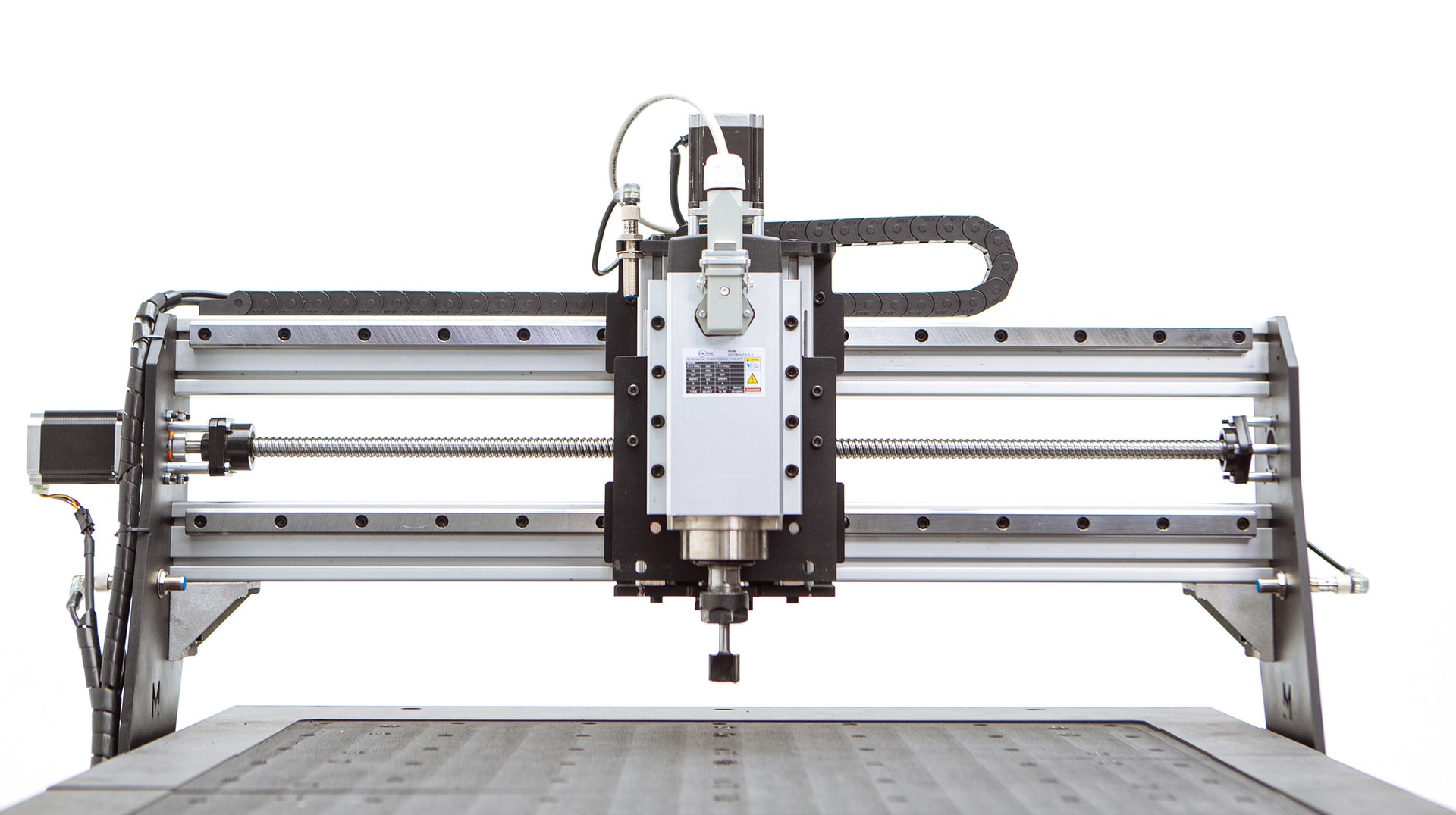 Frontview close up on the x-axis of the Mekanika Pro with a VFD spindle