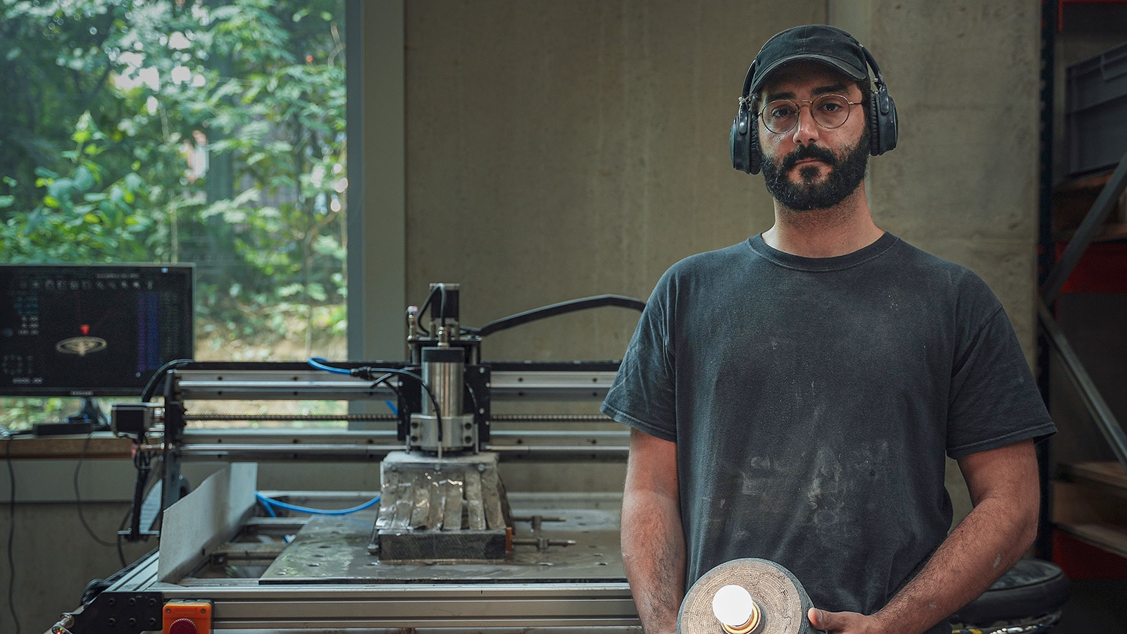 Studio Duplex designer lamp made of stone cut on a Mekanika CNC